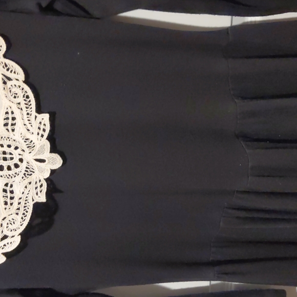 ambria black dress w/white collar, sz 10, midi, cotton blend, long-sl, full skir - Picture 2 of 4
